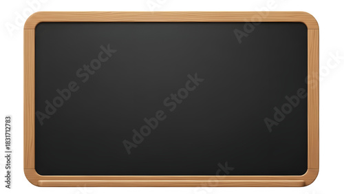 Blank rectangular chalkboard with wooden frame on transparent background for text