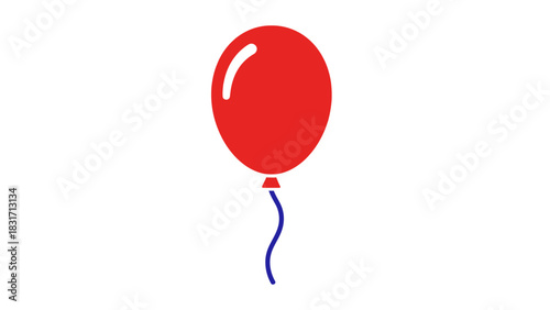 A simple graphic illustration of a single red balloon with a blue string floating against a clean white background.