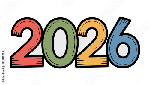 Vibrant 2026: A colorful and eye-catching graphic design presenting the year 2026, perfect for representing future planning and goals.
