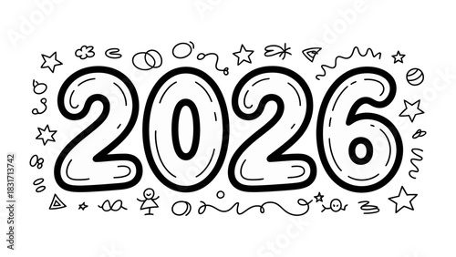 Doodle year 2026: A playful and whimsical illustration of the year 2026, creatively decorated with fun doodles and designs, symbolizing a new year, creativity, and looking forward to the future.