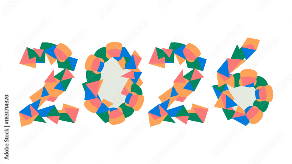 Fototapeta premium Vibrant 2026: A visually striking artistic rendition of the year 2026, composed of colorful geometric shapes arranged creatively, symbolizing the future and innovation.