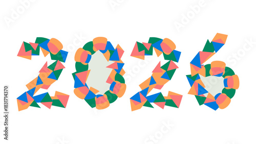 Vibrant 2026: A visually striking artistic rendition of the year 2026, composed of colorful geometric shapes arranged creatively, symbolizing the future and innovation.