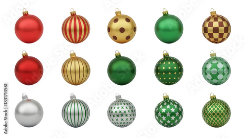 Christmas Ornament Collection – Festive Spherical Baubles with Unique Patterns on Transparent Background 