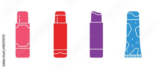 Colored glyph icon of organic lip balm.  An organic cosmetic that includes aloe vera extract.  Lip care infused with medicinal herbs.  A cosmetic product made from plants. 