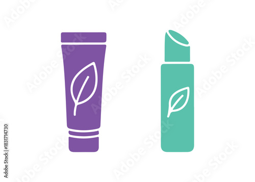 Glyph icon of organic lip balm in color.  This organic cosmetic contains aloe vera extract.  Lip care made with medicinal herbs.  A cosmetic product derived from plants.  Vector illustration