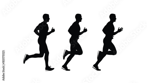 Three Male Runner Silhouettes Vector Illustration