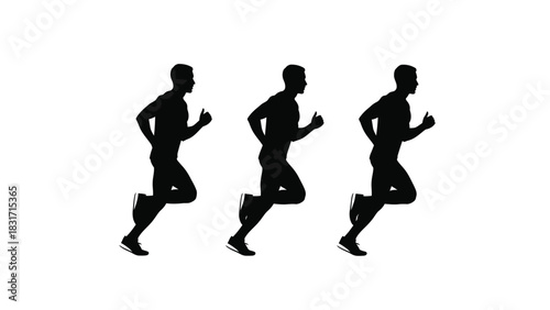 Running Man Silhouettes: Vector Illustration of Three Male Runners Jogging or Sprinting, Fitness and Sport Graphic Design Element