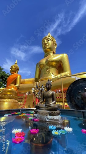 Pattaya, Chonburi, Thailand 25 June 2025. The Great Golden Buddha Temple Wat Phra Yai on the Phra Tamnak mountain hill. The 18-meter-high Buddha statue is covered with golden mosaic. 4К