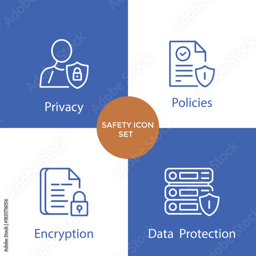 Safety & Security Line Icon Set – Privacy, Policies, Encryption, Data Protection