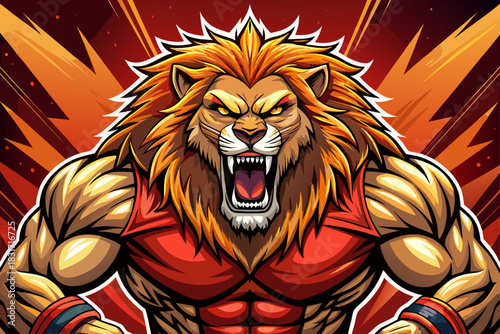 Perfect combination of roaring aggressive male lion, bold character design, powerful wildlife image symbolizing power and energy. Creative works of art.