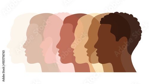 Diverse profiles vector illustration representing global skin tone spectrum and racial equality