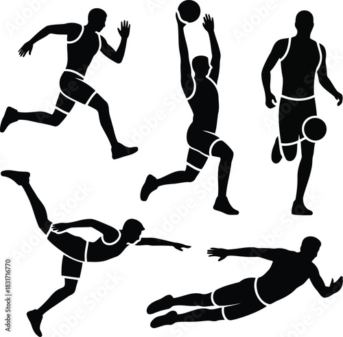Dynamic Silhouettes of Athletes Engaged in Various Sports Actions