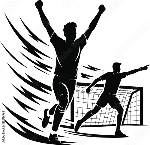 Soccer Celebration Victory - Two Players Scoring Goals and Celebrating