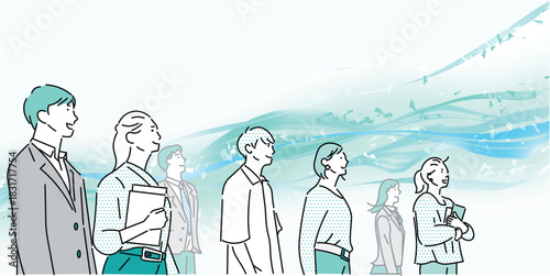 スタートアップのイメージイラストービジネスパーソンー明るい未来を夢見る男女ー白バックイラスト素材