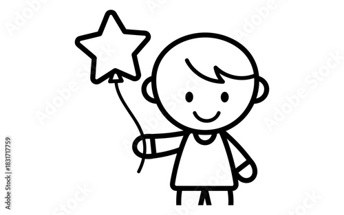 Cute linear kid holding a star balloon
