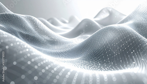 Fototapeta Naklejka Na Ścianę i Meble -  白とグレーの粒子が波打つデジタル抽象背景