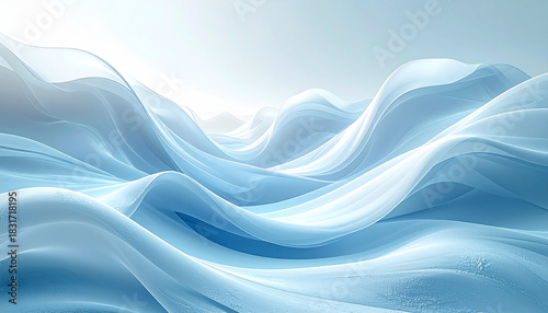Fototapeta Naklejka Na Ścianę i Meble -  淡い青のグラデーションで描かれた柔らかな波の抽象背景