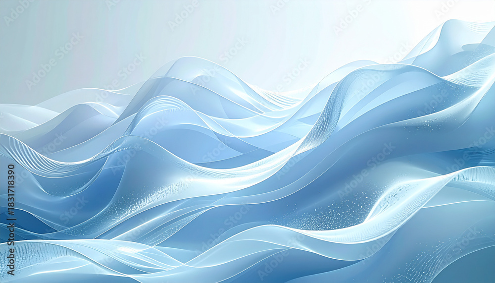 Fototapeta premium 青い波の重なりが作る奥行きのある抽象背景