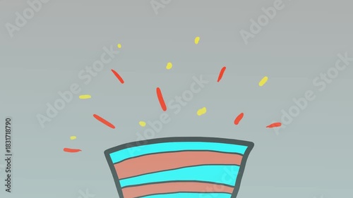 Sparks, glitter or shiny elements fly out of the festive trunk.