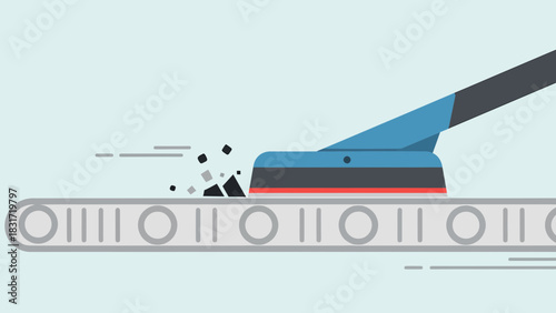 Automated Industry Line Conveyor Belt With Robotic Arm Processing Stone