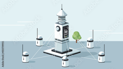 Centralized Network With Towers Illustrating Modern Data Infrastructure