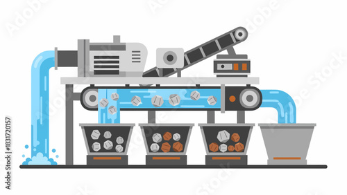 Creative Process Of Washing And Sorting Raw Materials Illustration