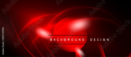 Abstract red neon lines create dynamic swirling shapes. Dark background emphasizes glowing curves, modern design element.