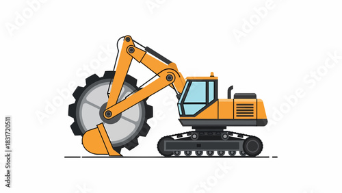 Illustration Of Heavy Mining Excavator Equipment With Large Digging Wheel