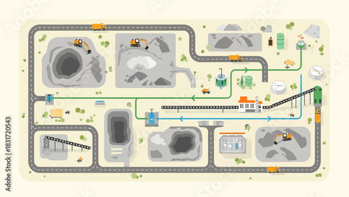 Industrial Landscape Of Resource Extraction Site With Modern Technologies