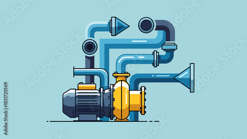 Industrial Plumbing System With Electric Water Pump Illustration Design