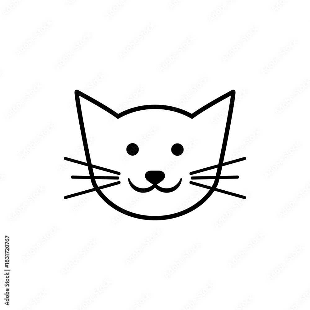 Obraz premium Funny cat head and face outline with smile. line art icon. Simple minimal vector drawing.