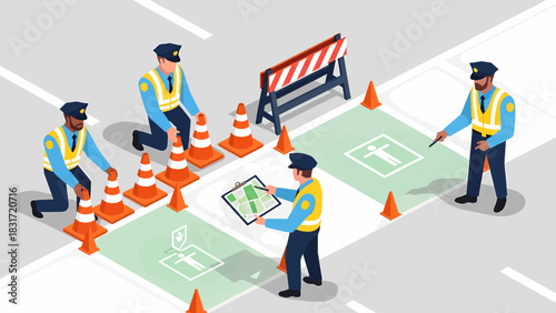 Police Officers Investigating A Crime Scene Illustration Design