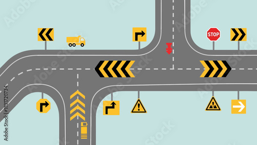 Road Junction With Traffic Signs For Safety Driving Illustration