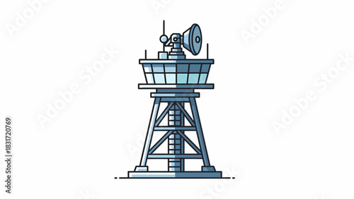 Stylized Airport Control Tower Icon Isolated on White Background