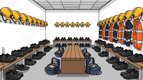 Workers Changing Room With Personal Protective Equipment Inside Illustration