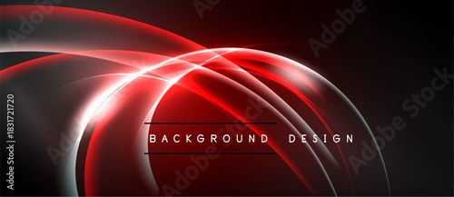 Abstract red, silver lines create dynamic flow. Dark background emphasizes glowing curves, modern design element.