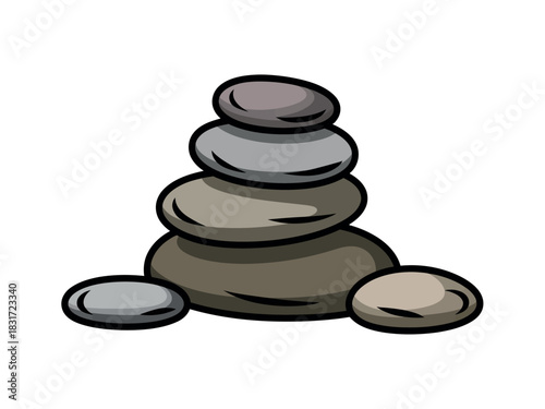 A stack of smooth, balanced stones rests on a white background, symbolizing peace and mindfulness.