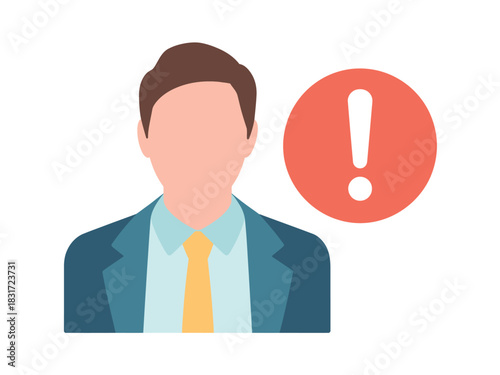 A person in a suit with an exclamation mark symbol indicating an alert or warning.