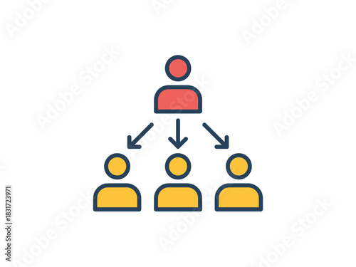 Organizational chart graphic illustrating a hierarchy of command with a leader and subordinates in a simplified design.