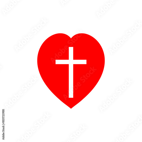 Church heart icon with religious cross. Vector illustration.