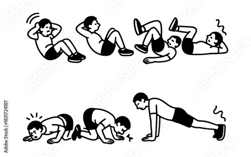 Stick figure exercise routine for core and strength training