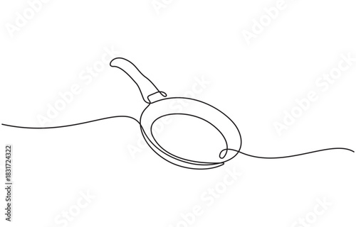 Continuous one line drawing frying pan, kitchen, equipment concept vector illustration, isolated on transparent background.