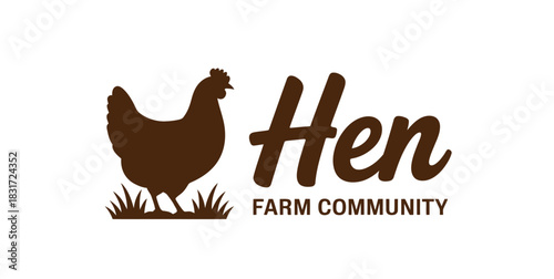 A silhouette of a hen and the text "Hen Farm Community" is displayed in a logo design.
