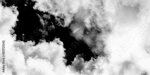 White cloud of smoke against black background. Dramatic white smoke cloud billowing across a panoramic white background, an abstract representation of explosion, pollution, 