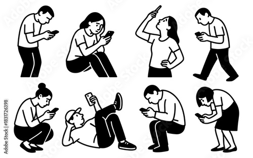 People using smartphones in everyday situations: silhouette collection