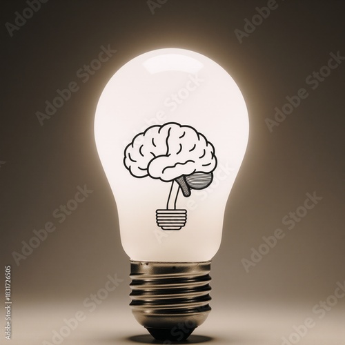 Illustration of a creative light bulb with brain symbolizing innovation and thinking