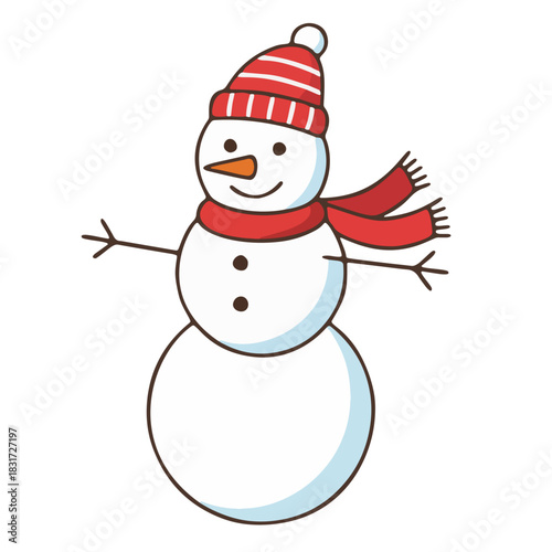 Snowman isolated on white background, symbol of Christmas and New Year