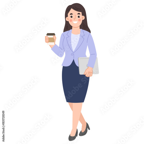 Illustration of a Professional Woman with Coffee