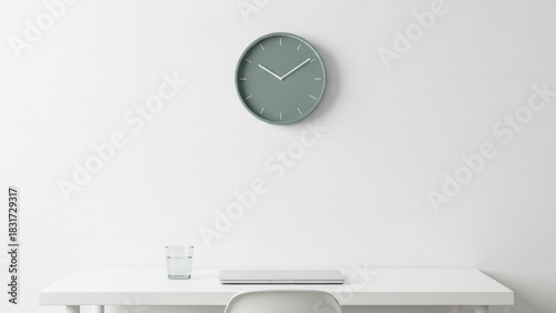 Minimalist Interior Design with Simple Wall Clock on White Background