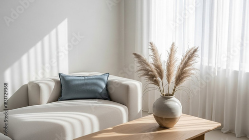 Modern Minimalist Living Room Interior with Sofa and Natural Light